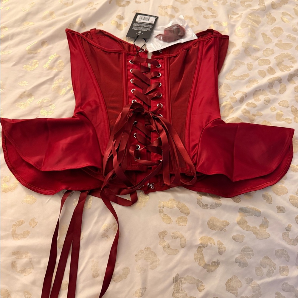 Thistle and Spire Burgundy Satin Corset - Picture 4 of 6